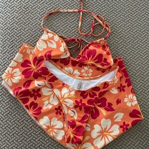 SHEIN Orange and Red Floral Bikini